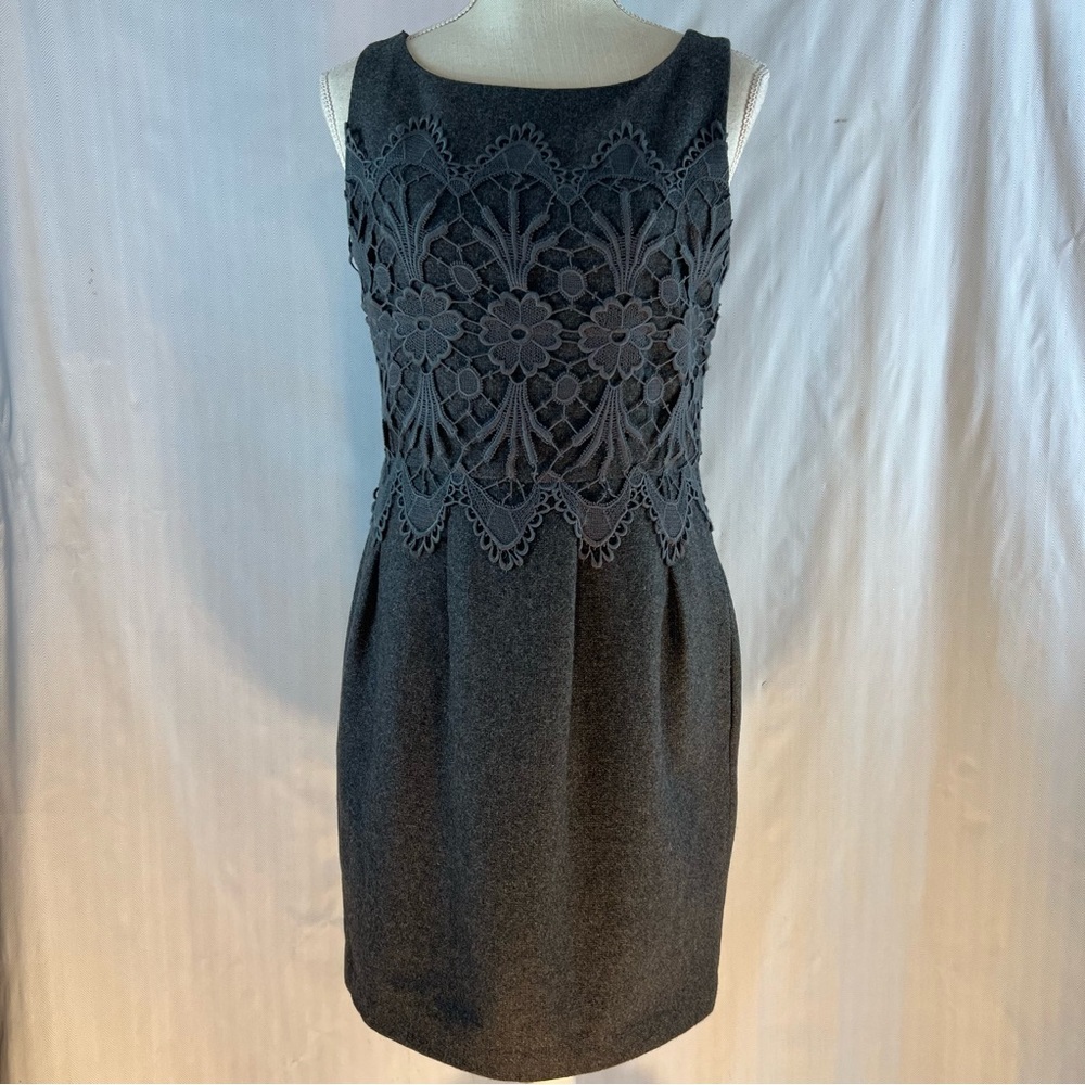 Darling Coral Kelly Dress Gray Wool Blend Cotton Lace Bodice Sleeveless Sheath M